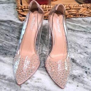 Gorgeous clear rhinestone and nude heels
